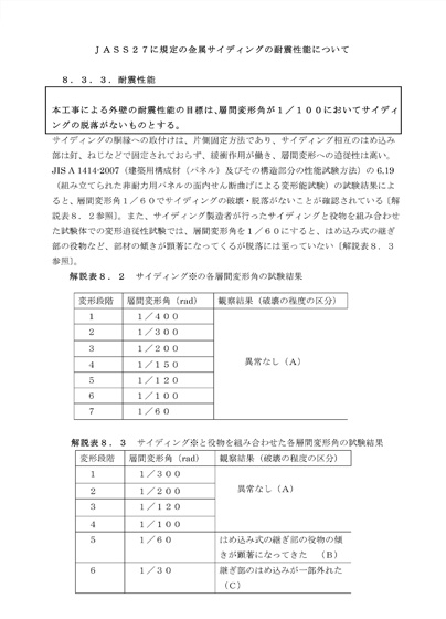 金属サイディングの耐震性能について JASS27 仕様書